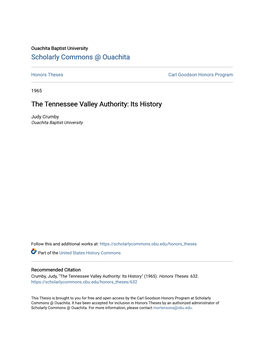 The Tennessee Valley Authority: Its History