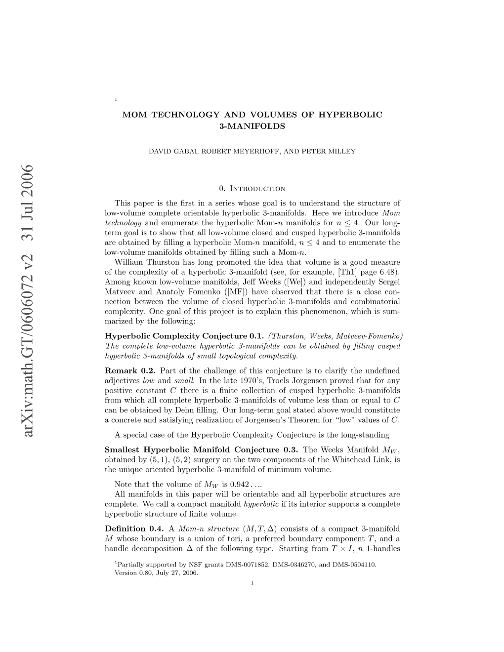 Mom Technology and Volumes of Hyperbolic 3-Manifolds 3