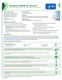 Moderna COVID-19 Vaccine Vaccine Preparation and Administration Summary