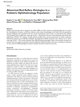 Abnormal Red Reflex: Etiologies in a Pediatric Ophthalmology Population