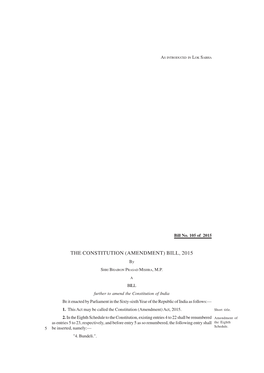 THE CONSTITUTION (AMENDMENT) BILL, 2015 By
