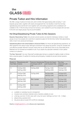 Private Tuition and Hire Information