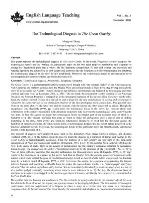 The Technological Diegesis in the Great Gatsby