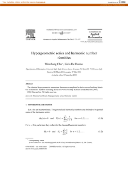 Hypergeometric Series and Harmonic Number Identities