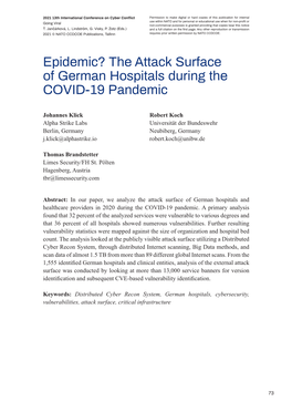 Epidemic? the Attack Surface of German Hospitals During the COVID-19 Pandemic