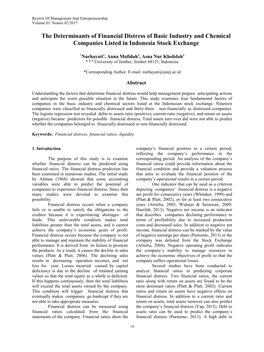 The Determinants of Financial Distress of Basic Industry and Chemical Companies Listed in Indonesia Stock Exchange