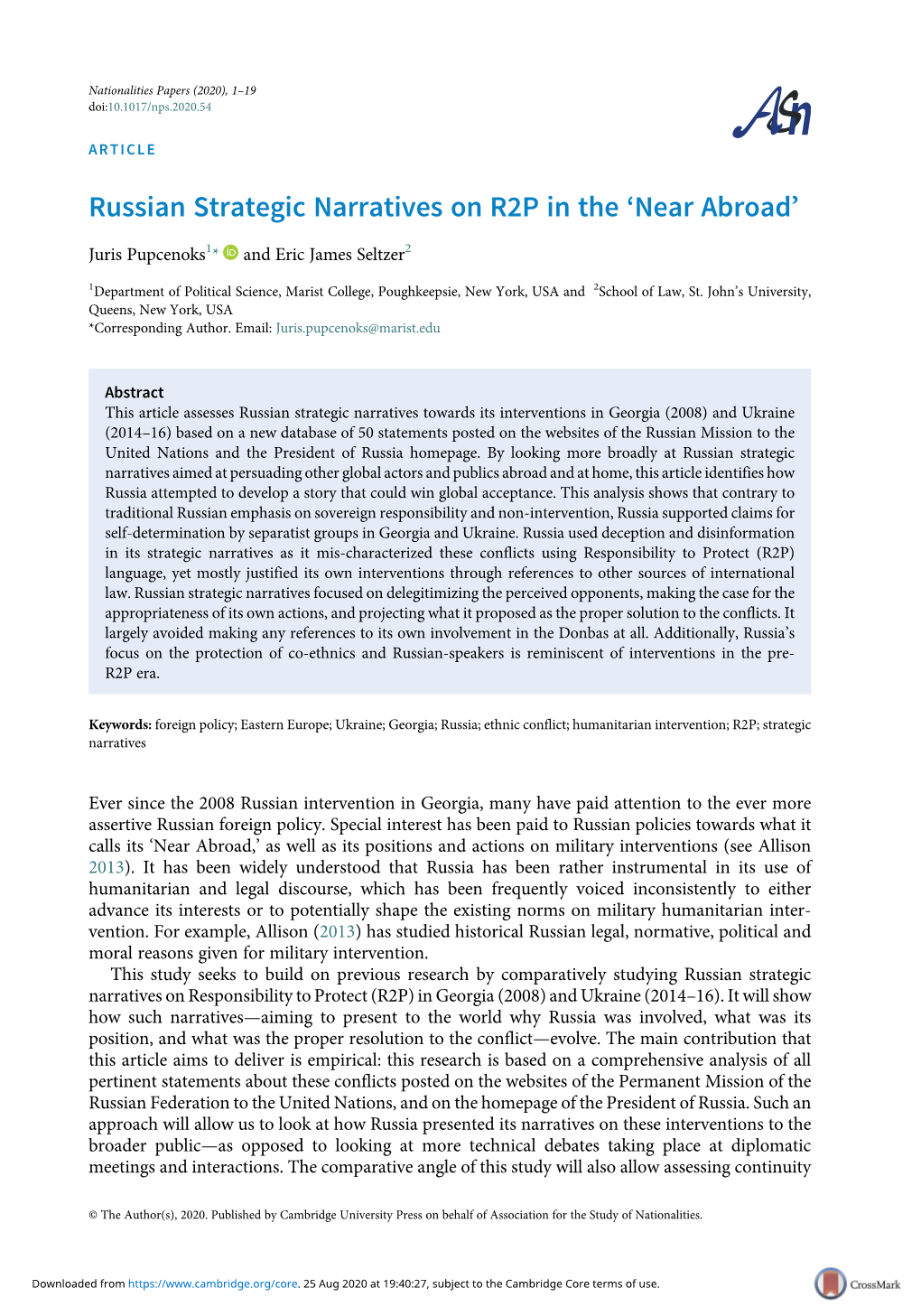 Russian Strategic Narratives on R2P in the 'Near Abroadr