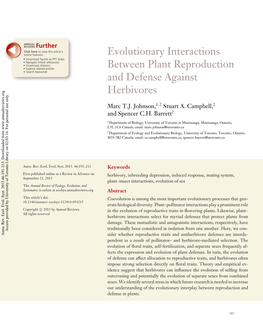 Evolutionary Interactions Between Plant Reproduction and Defense