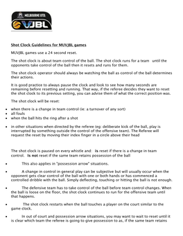 Shot Clock Guidelines for MUVJBL Games MUVJBL Games Use a 24