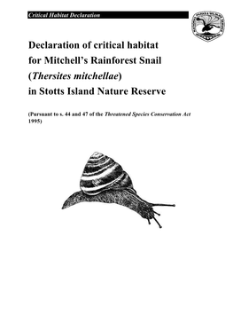 Declaration of Critical Habitat for Mitchell's Rainforest Snail in Stotts