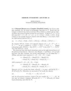 LECTURE 16 0.1. Coherent Sheaves on a Complex Manifold (Contd.)