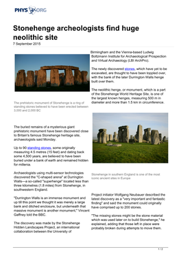 Stonehenge Archeologists Find Huge Neolithic Site 7 September 2015