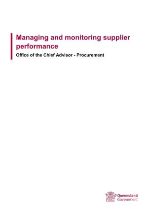 Managing and Monitoring Supplier Performance Office of the Chief Advisor - Procurement
