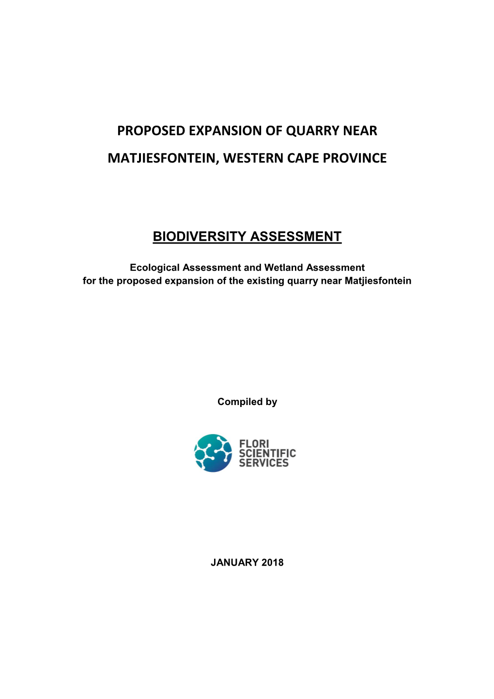 Proposed Expansion of Quarry Near Matjiesfontein, Western Cape Province