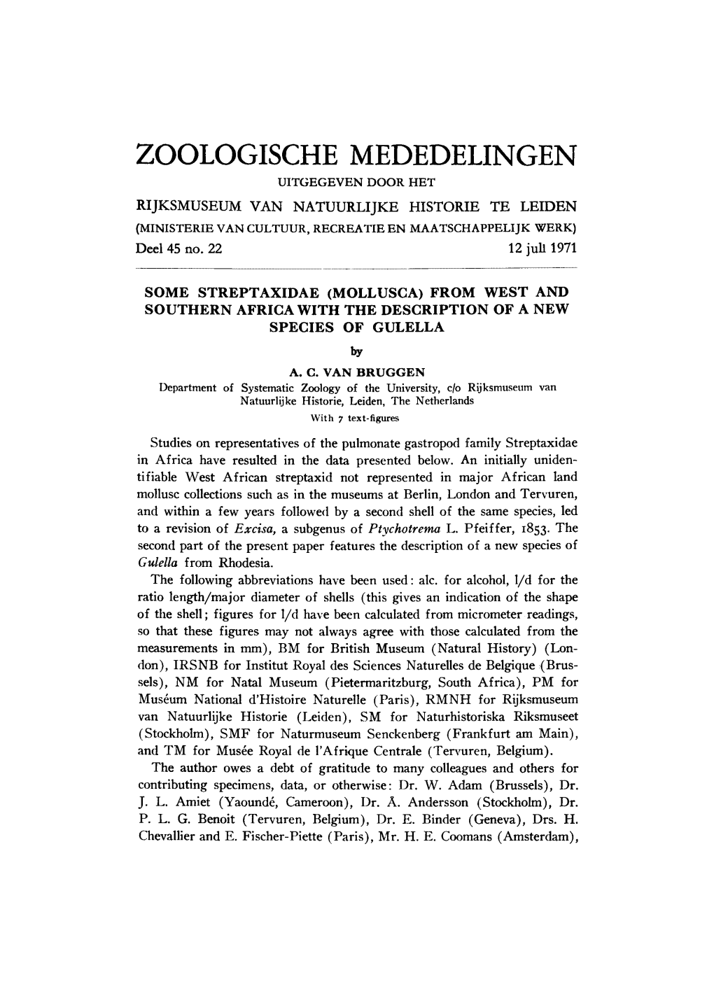 Zoologische Mededelingen Uitgegeven Door Het