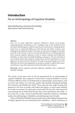 Introduction for an Anthropology of Cognitive Disability