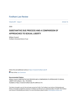 Substantive Due Process and a Comparison of Approaches to Sexual Liberty