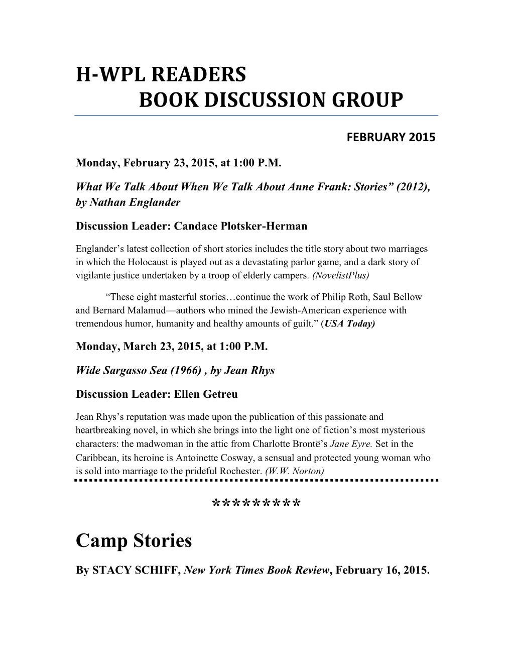 H-Wpl Readers Book Discussion Group