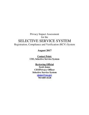 Privacy Impact Assessment for the SELECTIVE SERVICE SYSTEM Registration, Compliance and Verification (RCV) System