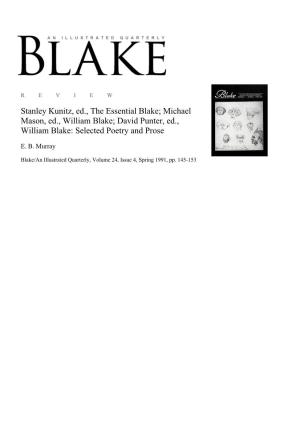 David Punter, Ed., William Blake: Selected Poetry and Prose