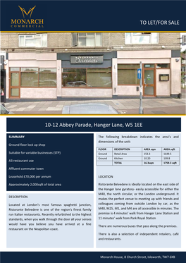 LEASE for SALE 10-12 Abbey Parade, Hanger Lane, W5 1EE TO