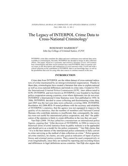 The Legacy of INTERPOL Crime Data to Cross-National Criminology1