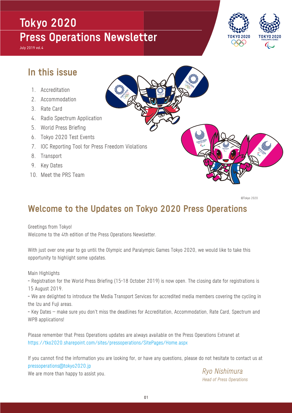 Tokyo 2020 Press Operations Newsletter July 2019 Vol.4