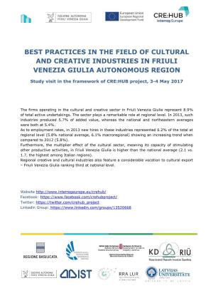 Best Practices in the Field of Cultural and Creative Industries in Friuli Venezia Giulia Autonomous Region