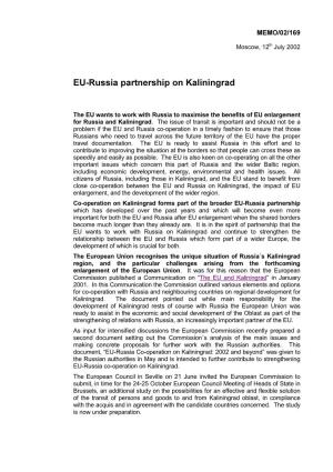 EU Russia Partnership on Kaliningrad