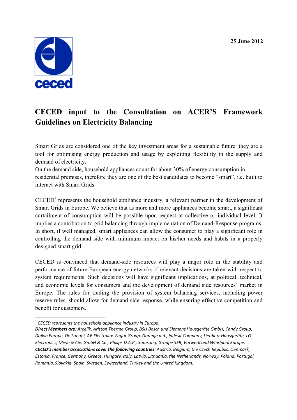 CECED Comments on ACER FG on Electricity Balancing