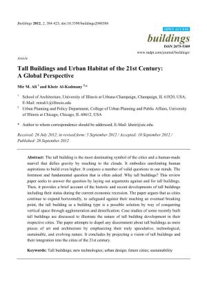Tall Buildings and Urban Habitat of the 21St Century: a Global Perspective