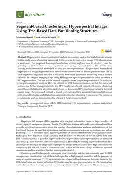 Segment-Based Clustering of Hyperspectral Images Using Tree-Based Data Partitioning Structures