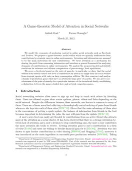 A Game-Theoretic Model of Attention in Social Networks