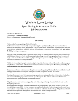 Sport Fishing & Adventure Guide Job Description