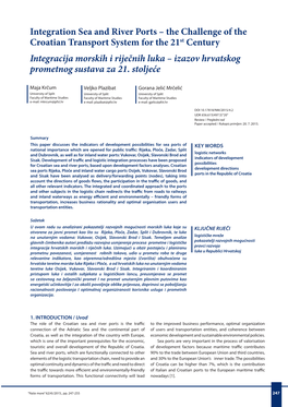 Integration Sea and River Ports – the Challenge of the Croatian Transport System for the 21St Century Integracija Morskih I Ri