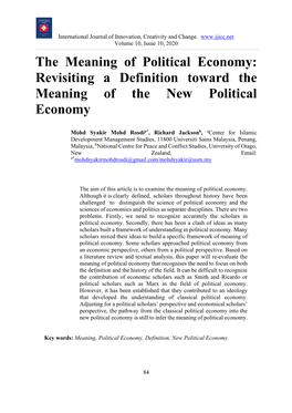 Revisiting a Definition Toward the Meaning of the New Political Economy