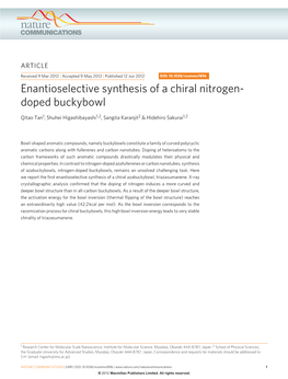 Enantioselective Synthesis of a Chiral Nitrogen-Doped Buckybowl