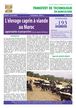 L'élevage Caprin À Viande Au Maroc