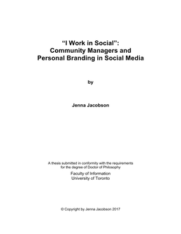 Community Managers and Personal Branding in Social Media