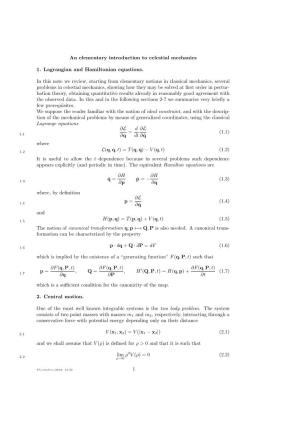 An Elementary Introduction to Celestial Mechanics 1. Lagrangian And