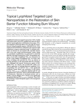 Topical Lyophilized Targeted Lipid Nanoparticles in the Restoration of Skin Barrier Function Following Burn Wound