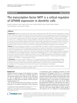 The Transcription Factor MITF Is a Critical Regulator of GPNMB