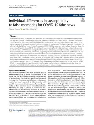 Individual Differences in Susceptibility to False Memories for COVID-19