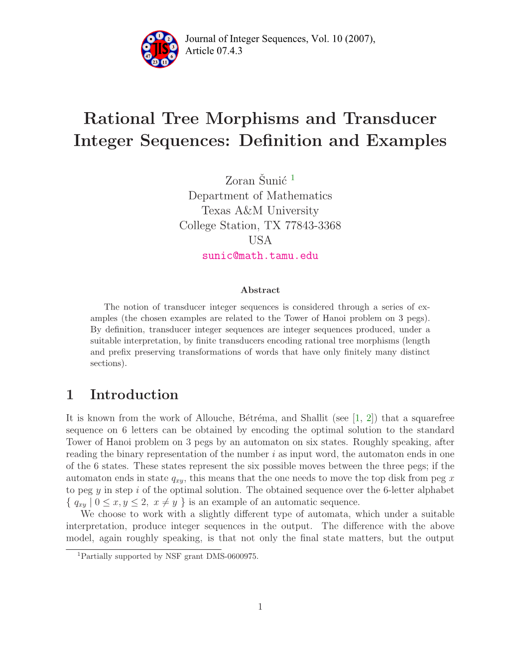 Rational Tree Morphisms and Transducer Integer Sequences: Definition and Examples