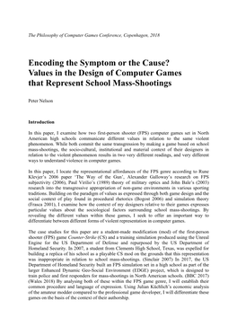 Encoding the Symptom Or the Cause? Values in the Design of Computer Games That Represent School Mass-Shootings