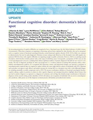 Functional Cognitive Disorder: Dementia's Blind Spot