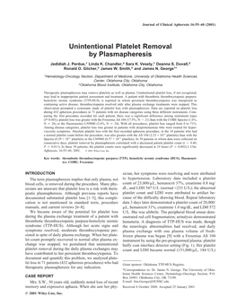 Unintentional Platelet Removal by Plasmapheresis