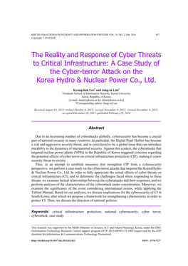 A Case Study of the Cyber-Terror Attack on the Korea Hydro & Nuclear Power Co., Ltd