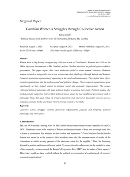 Original Paper Gambian Women's Struggles Through Collective Action