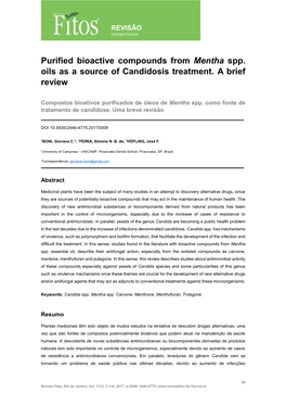 Purified Bioactive Compounds from Mentha Spp. Oils As a Source of Candidosis Treatment